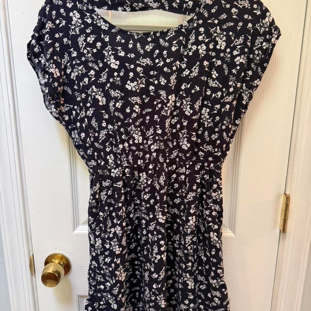 Pink Republic Navy Blue White Floral Print Sleeveless Mini Dress Summer Sundress